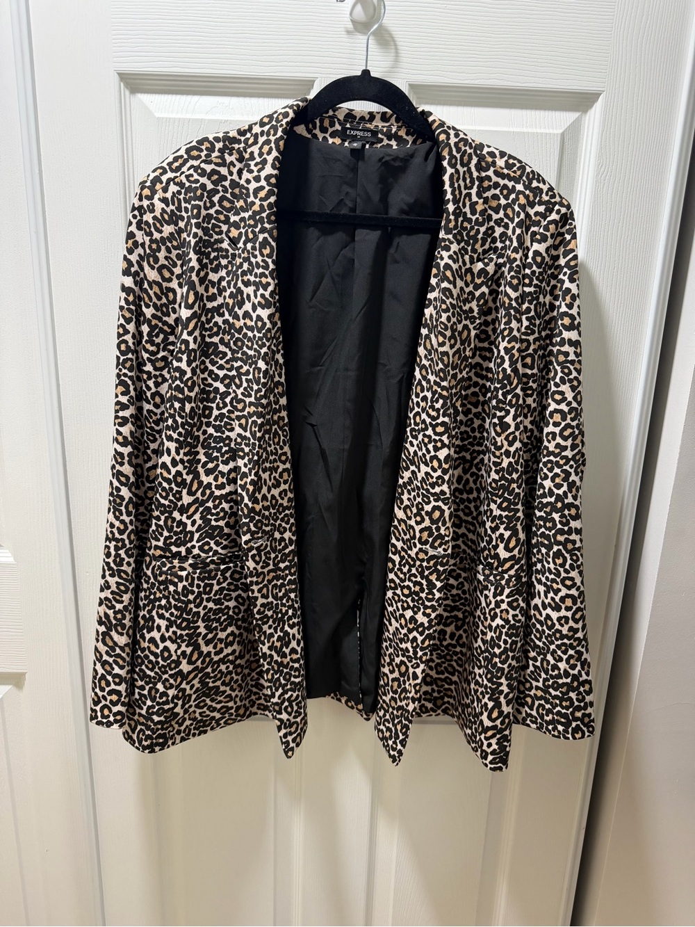Express Leopard Print Open Blazer Jacket - Beige and Black